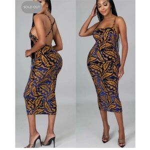 Boutique velvet textured abstract criss cross open back bodycon midi dress sheer